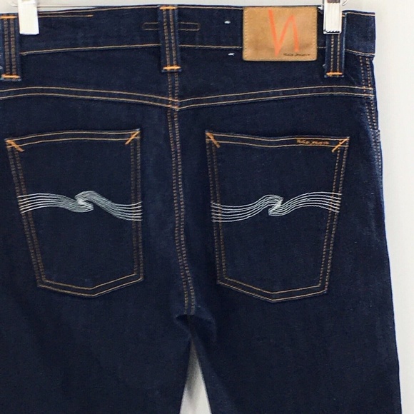Nudie Jeans Mens Blue Slim Jim Dry Organic Ecru Embo Denim Made in Italy 30 x 33 - Picture 9 of 15